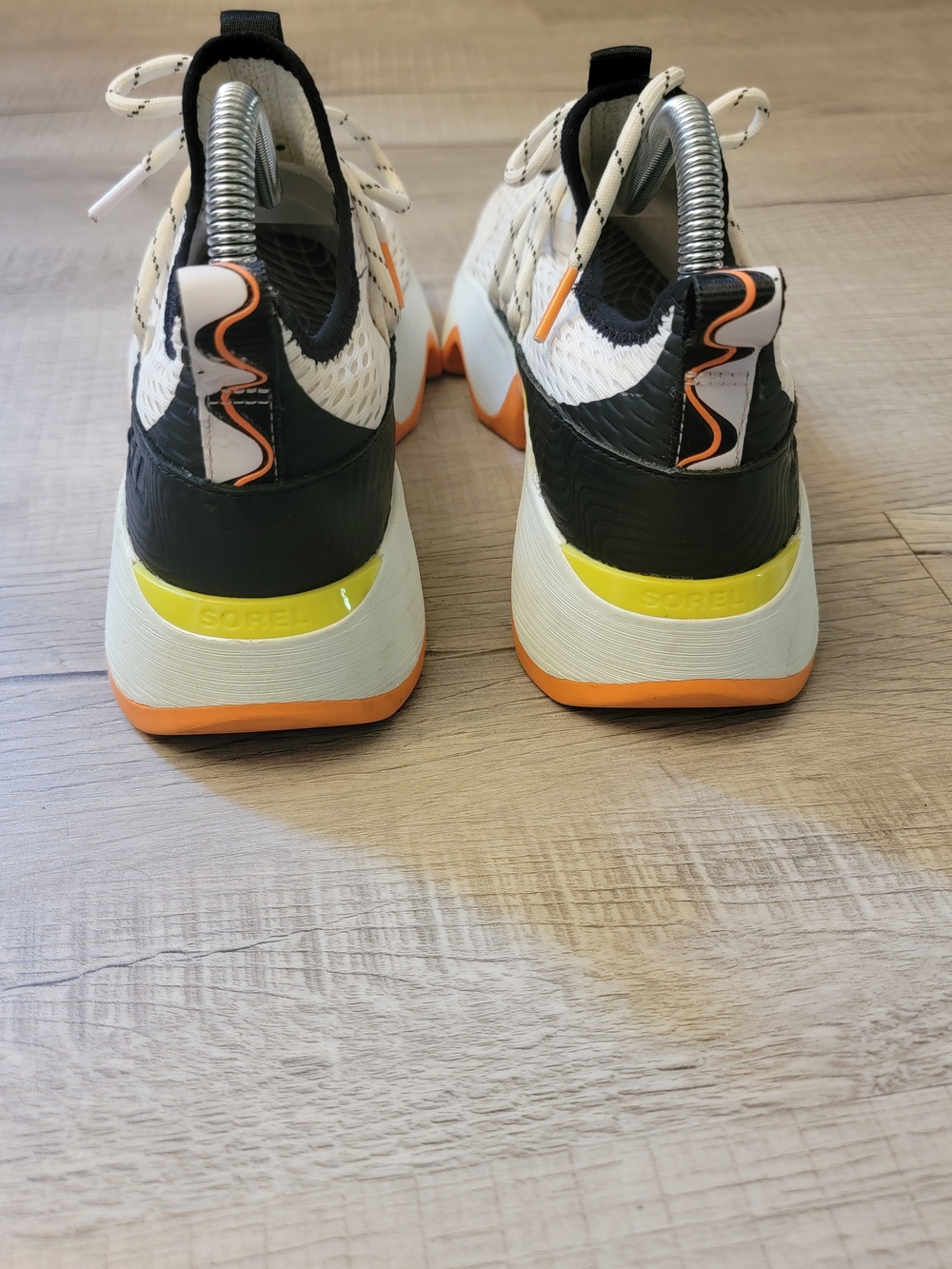 Sorel Women White Knit Sneaker with Black Stripe and Orange Accents - Picture 5 of 8